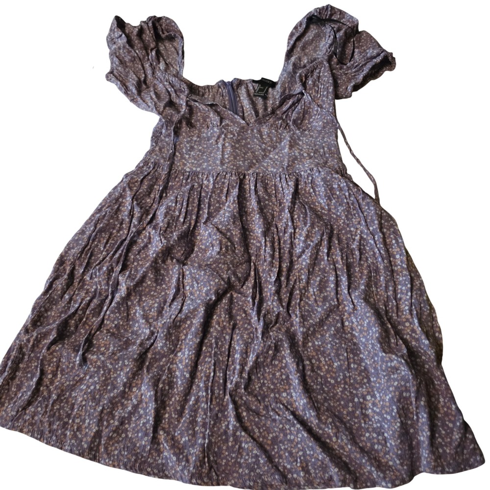 Forever 21 Purple Ditsy Floral Puff Sleeve Smocked Mini Dress Small